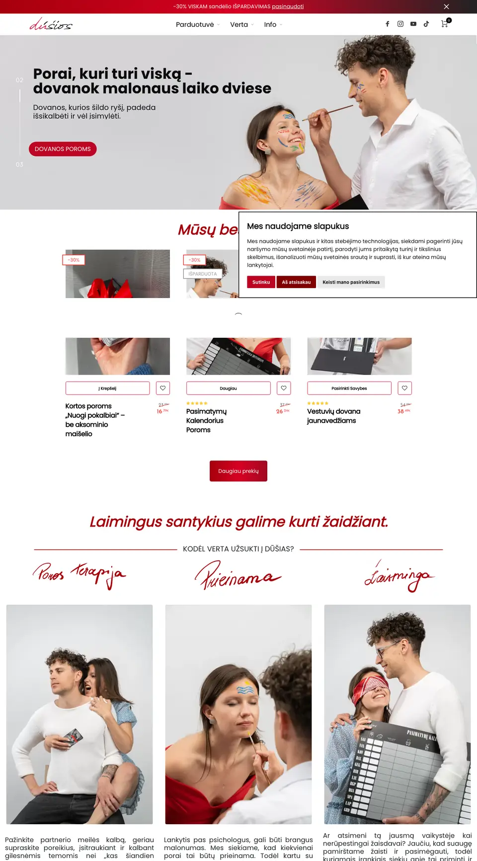 Dusios.lt – pagrindinis puslapis kompiuteryje