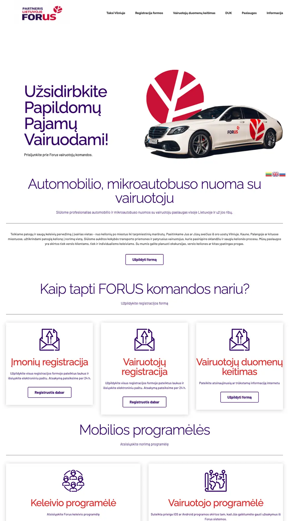 Forusvairuotojai.lt – svetainės vaizdas