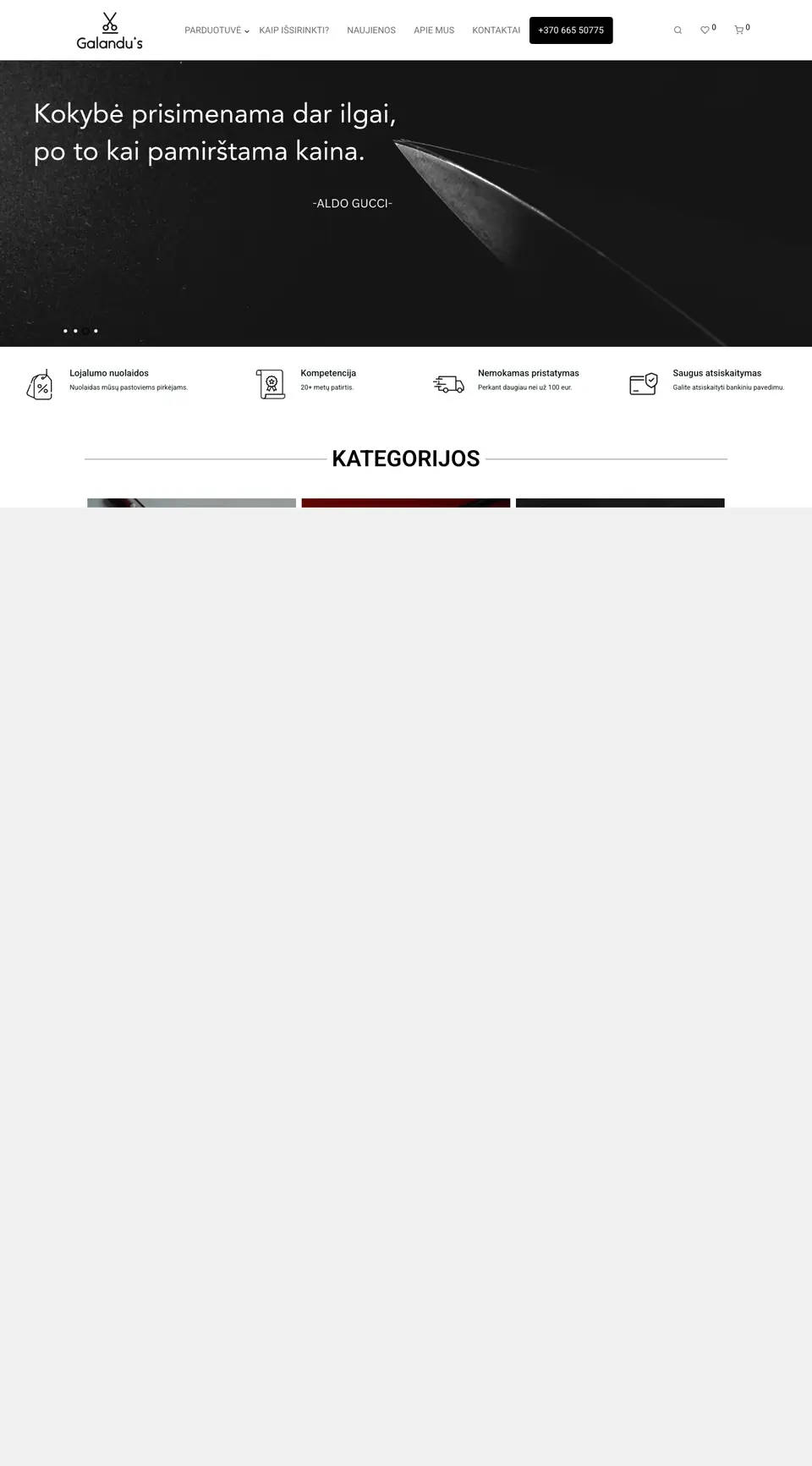 Galandus.lt – pagrindinis puslapis kompiuteryje