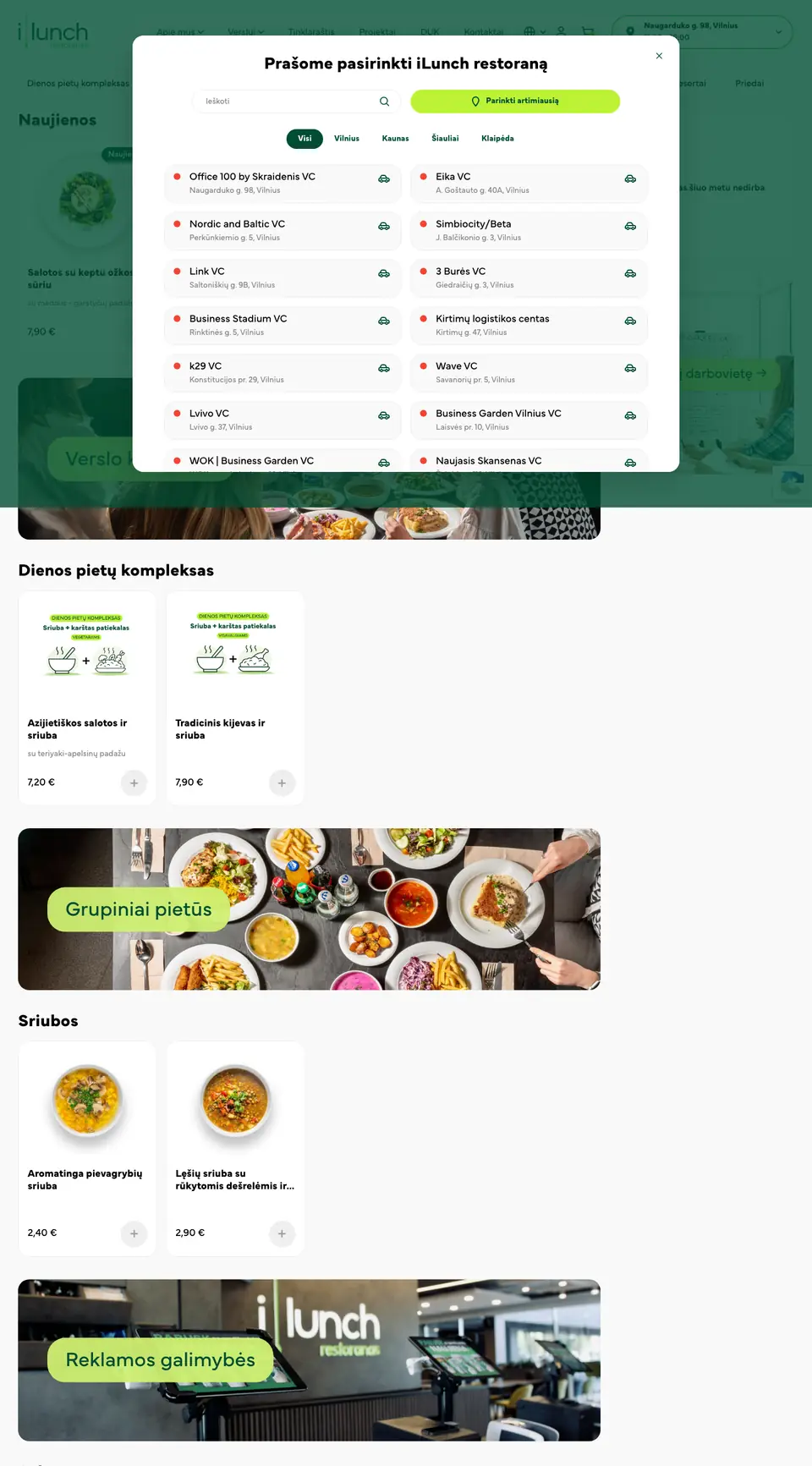 ILunch.lt – pagrindinis puslapis kompiuteryje
