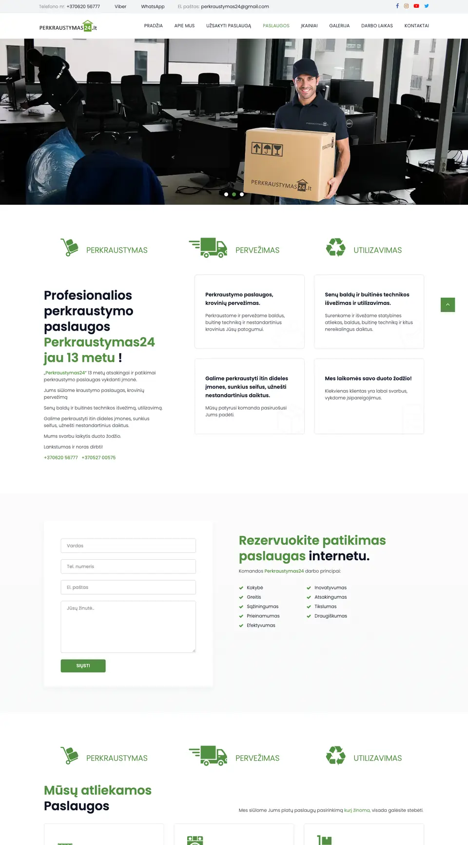Perkraustymas24.lt – pagrindinis puslapis kompiuteryje