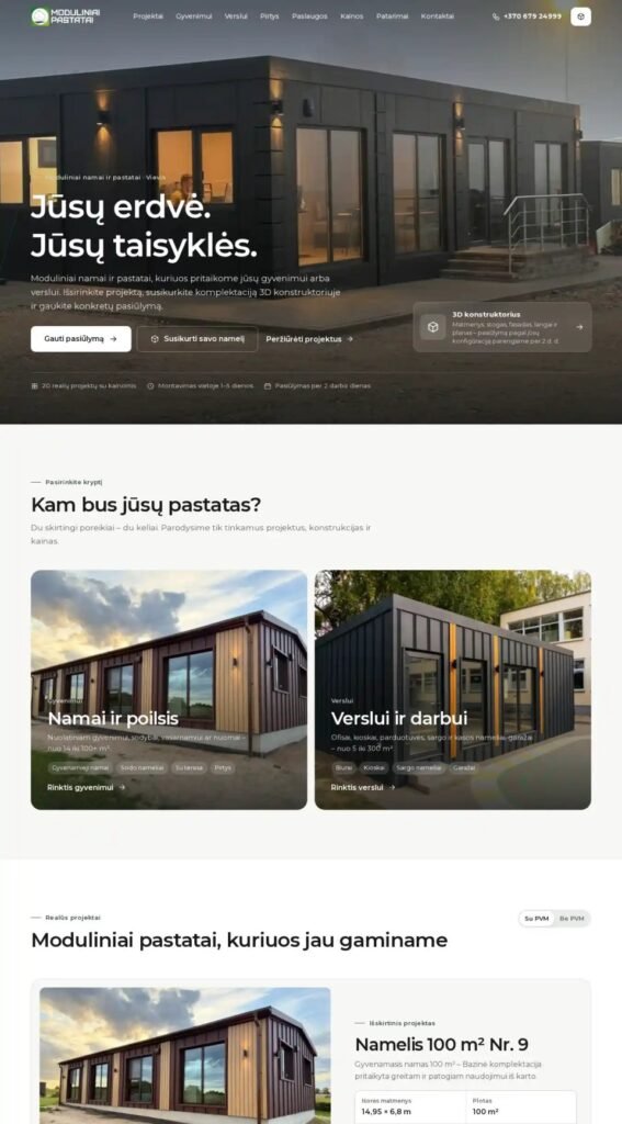 Moduliniaipastatai.lt – pagrindinis puslapis kompiuteryje